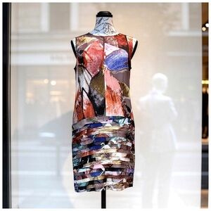 Ali Ro Women’s Sleeveless Midi Sheath Dress. Red, Orange, Blue, Green. Size 2